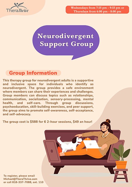 Picture of TheraThrive's Flyer for Neurodivergent Support Group for Adults