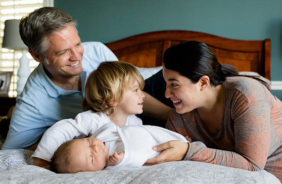 Photo of family on a bed