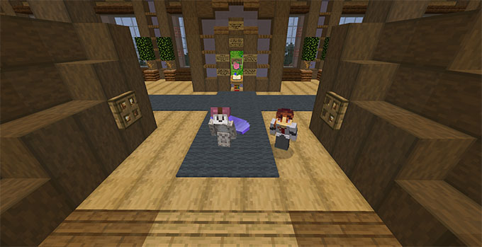 Screenshot of two Minecraft players inside lobby in TheraThrive MC