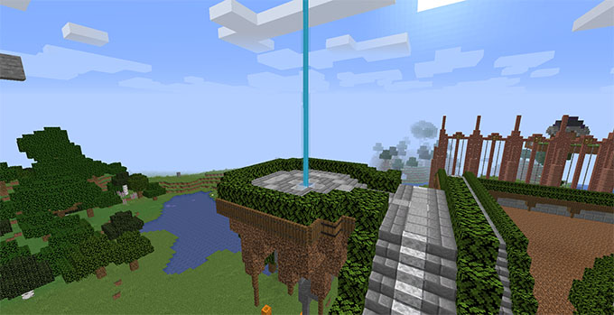 Screenshot of a beacon marking the spawn area on the TheraThrive Minecraft server