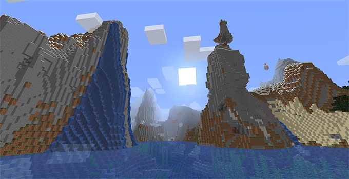 Screenshot of cliffs on the TheraThrive Minecraft server