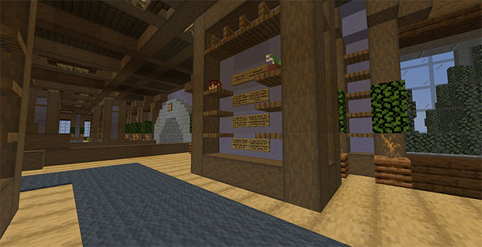 Screenshot of the inside of the lobby area where player bios are located on the TheraThrive Minecraft server