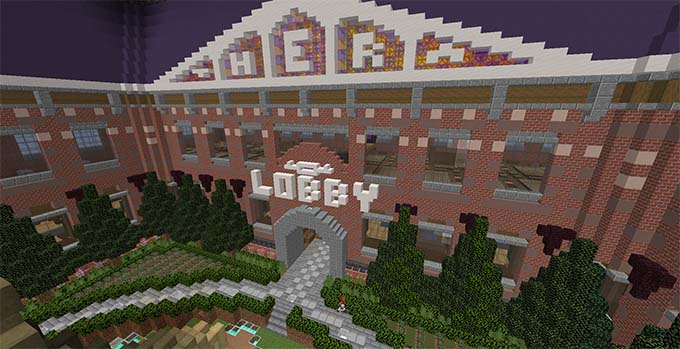 Screenshot of the outside of the lobby area which is near where players spawn on the TheraThrive Minecraft server
